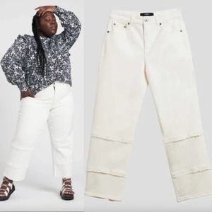 ERDEM X Universal Standard The Hana Patchwork Jeans In White Size 14 New